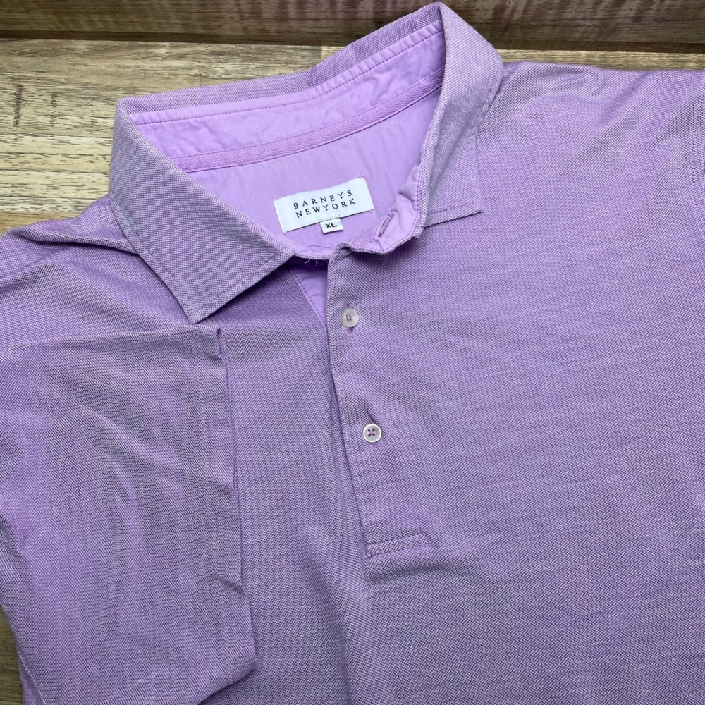 Barneys New York Mens XL Purple 100% Cotton Pique Short Sleeve Polo Shirt EUC